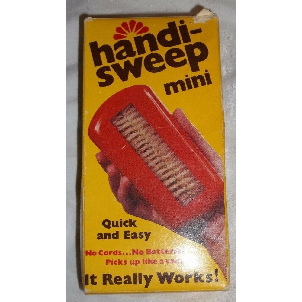 Vintage Handi-Sweep Mini Manual Red Handheld Sweeper Natural Bristles With Box